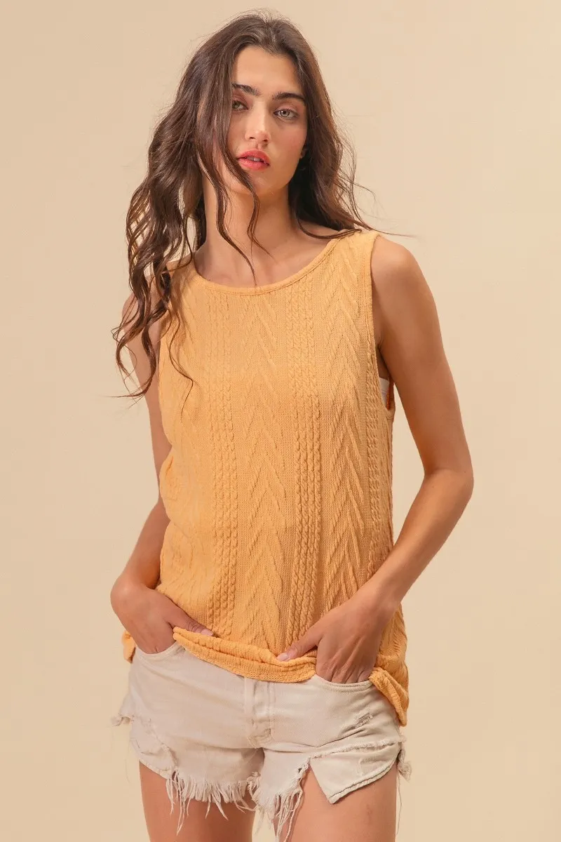 Textured Sweather Knit Twist Back Sleeveless Top, image 2