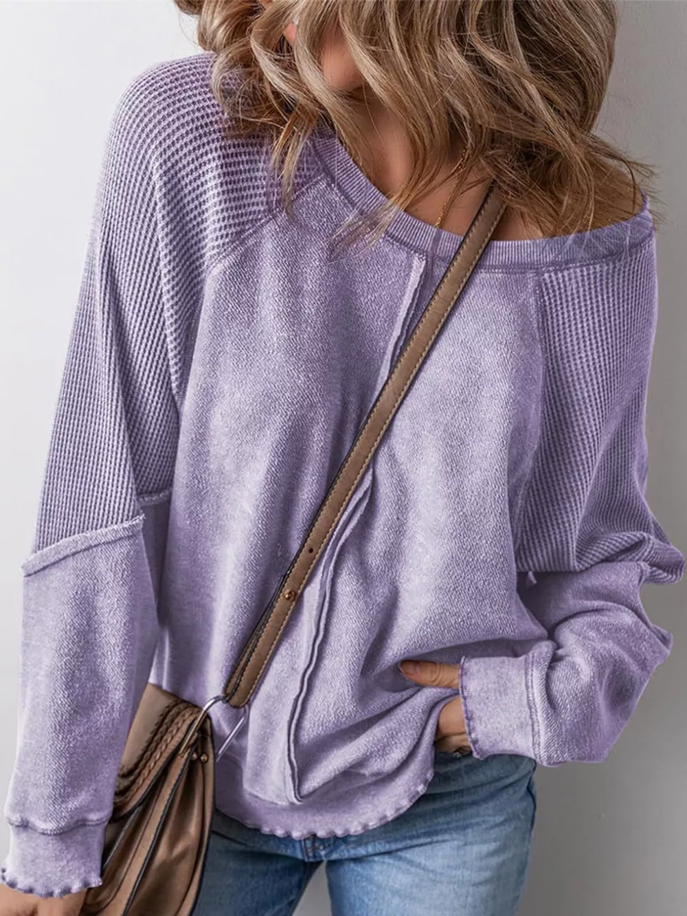 Waffle Knit Raglan Sleeve Sweatshirt, image 16