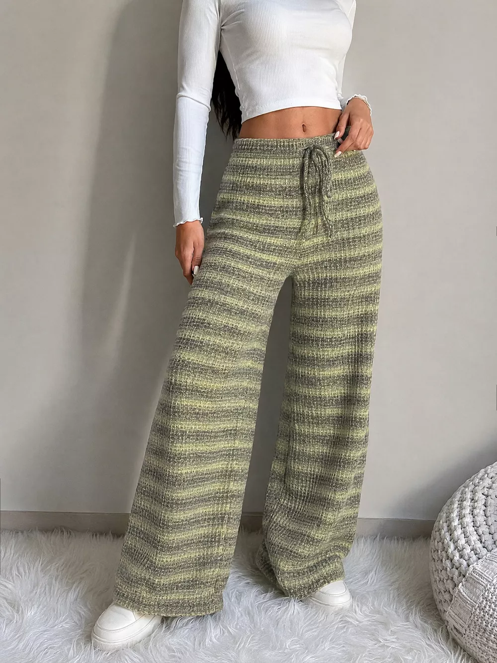 Striped Knit Wide-Leg Pants, image 3