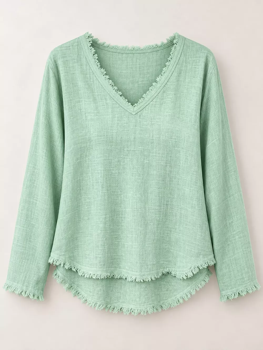Full Size Frayed Hem V-Neck Blouse Plus Size, image 64