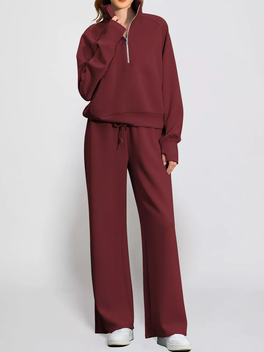 Half-Zip Sweatshirt and Wide-Leg Pants Set, image 60