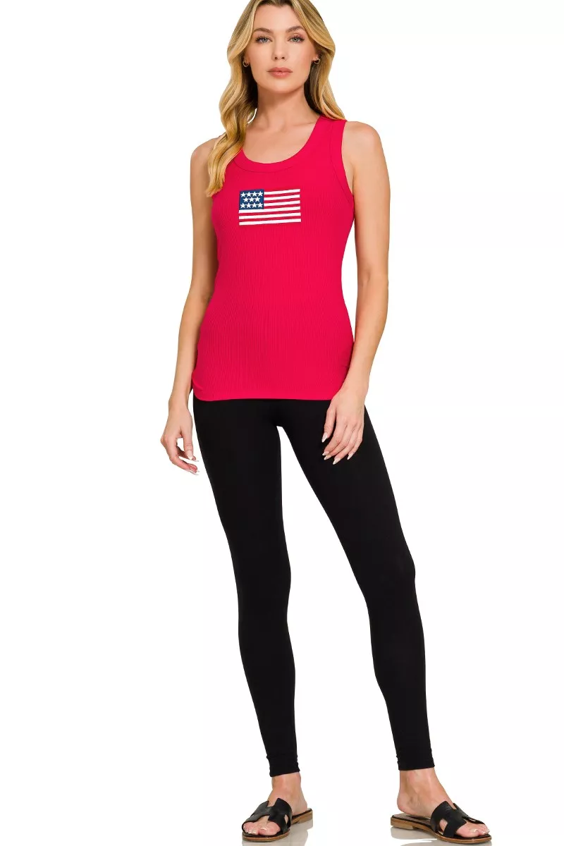 Ribbed American Flag Scoop Neck Tank Top, image 3