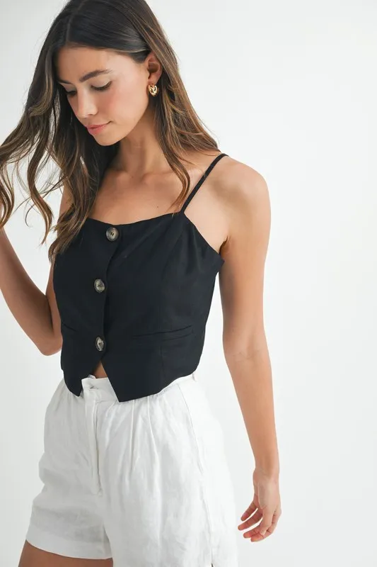 Linen Mix Button Down Tank Top, image 5