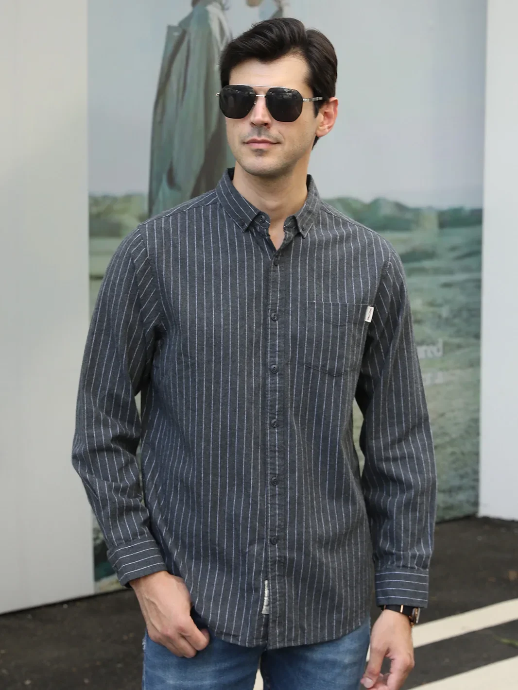 Men's Plus Size Pinstripe Button-Down Shirt