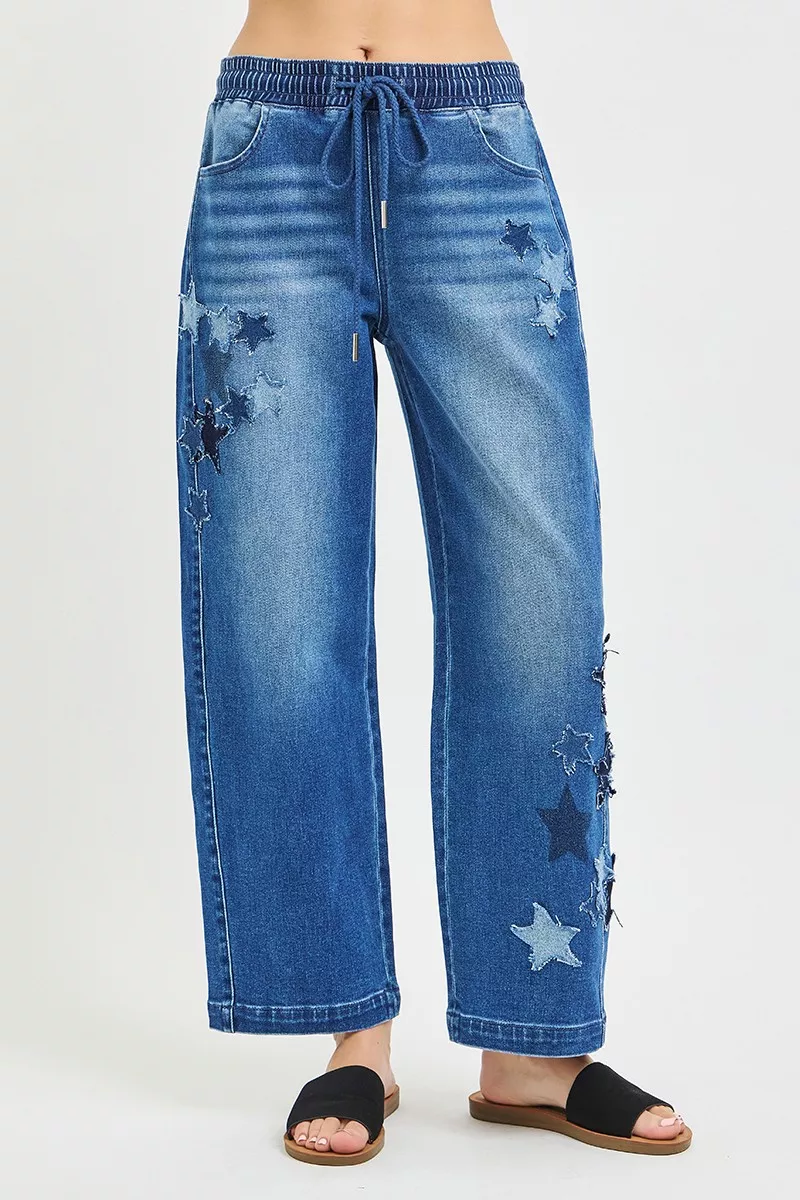 Elastic Band Slouchy Cropped Barrel with Star Patch, image 5