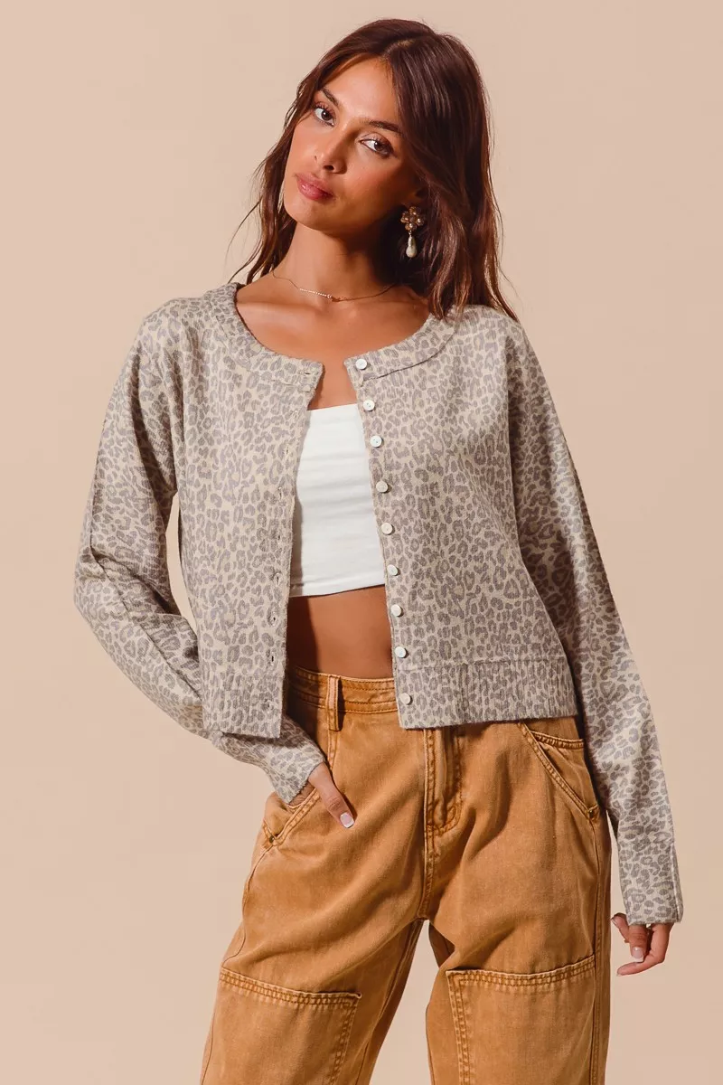 Two Tone Leopard Vintage Print Button Up Cardigan, image 8