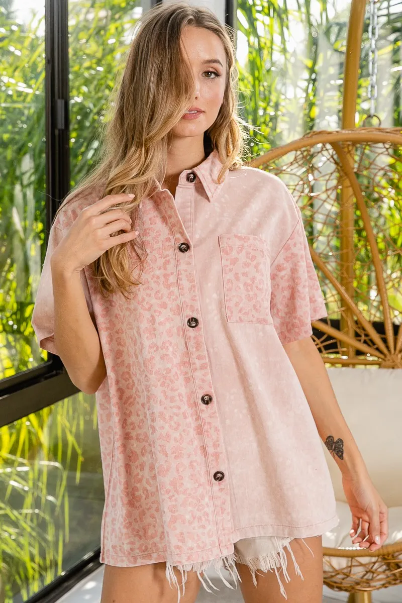 Mineral Washed Leopard Print Short Sleeve Shirt, image 7