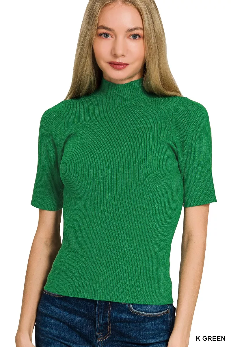Viscose Ribbed Mock Neck Sweater