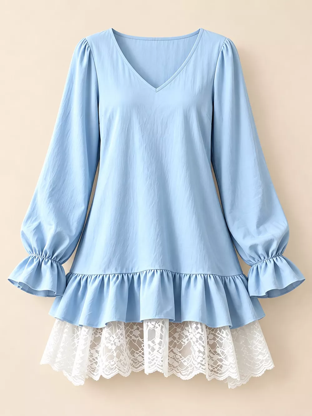Lace Hem V-Neck Flounce Sleeve Dress, image 29