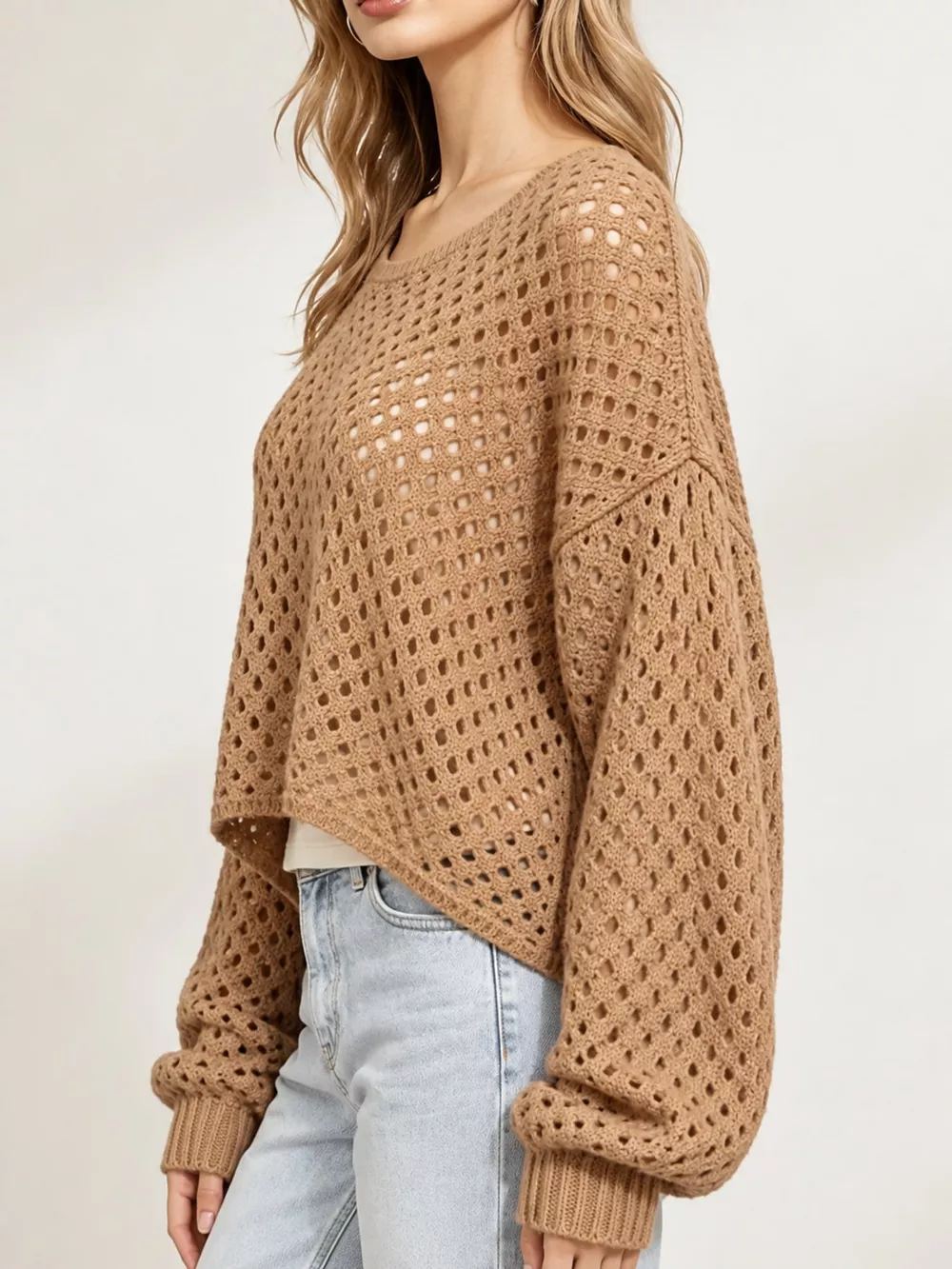 Hollow Out Boat Neck Knit Cover Up, image 10