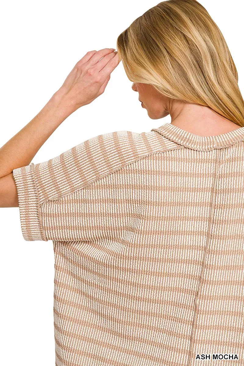 Raised Rib Striped Exposed Seam Top, image 4