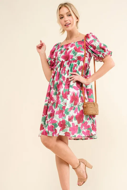 Smocked Floral Ruffle Short Sleeve Mini Dress, image 3