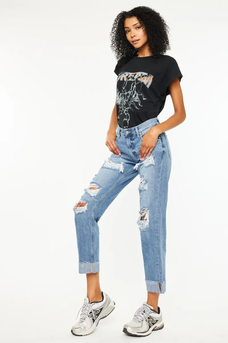Mid Rise Distressed Boyfriend Fit Jeans, image 5