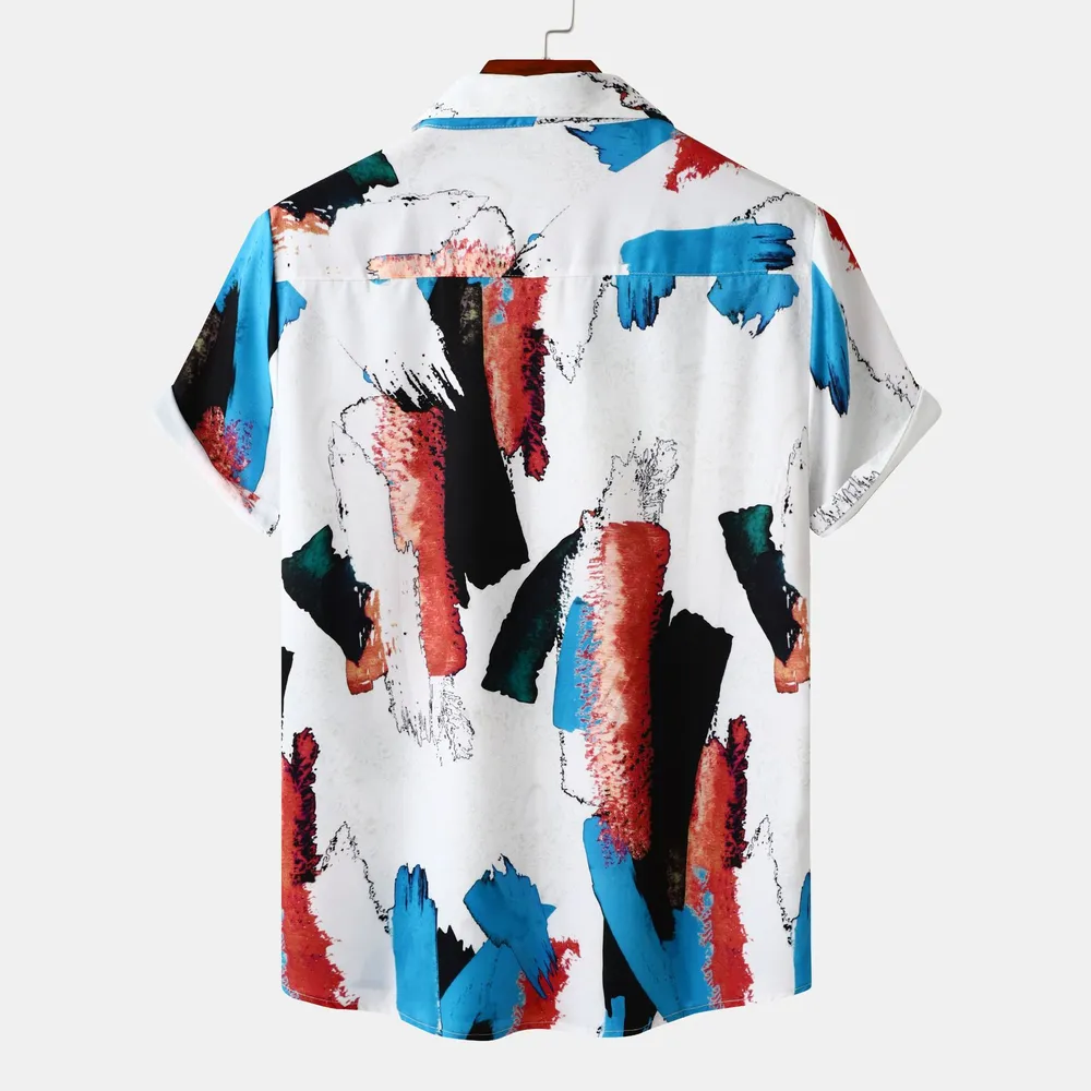 Men's Plus Size Abstract Print Short Sleeve Button-Down Casual Shirt, image 2