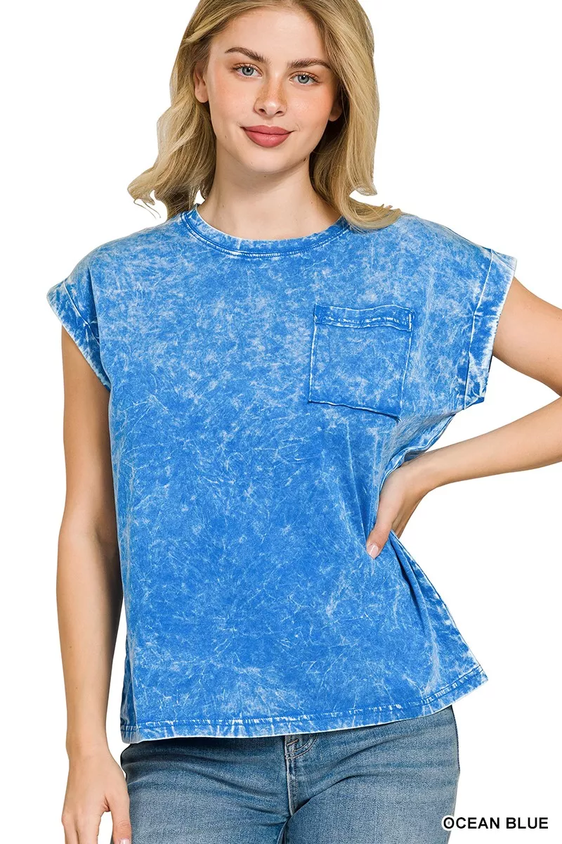 Full Size Crinkle Washed Round Neck Folded Short Sleeve Tee Plus Size