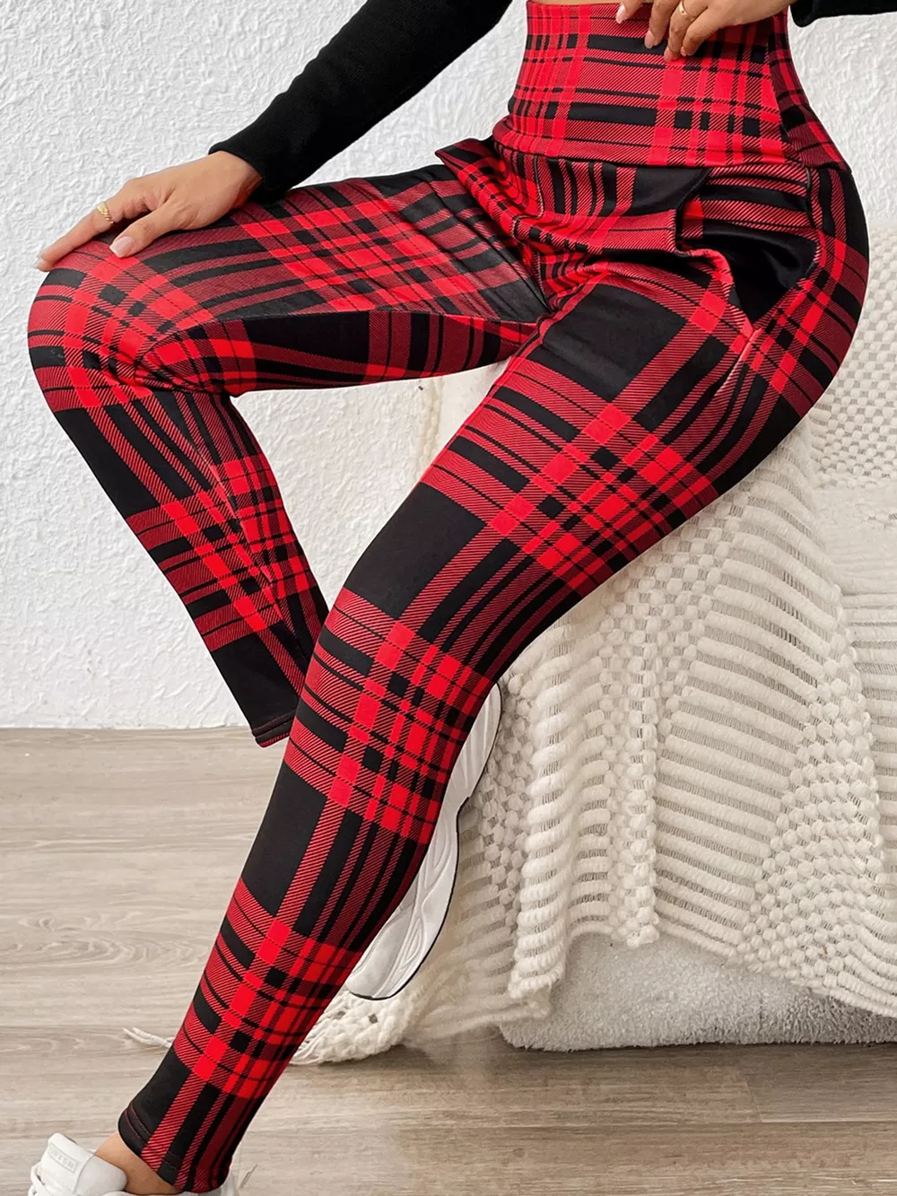 High-Waisted Plaid Slim-Fit Leggings, image 5