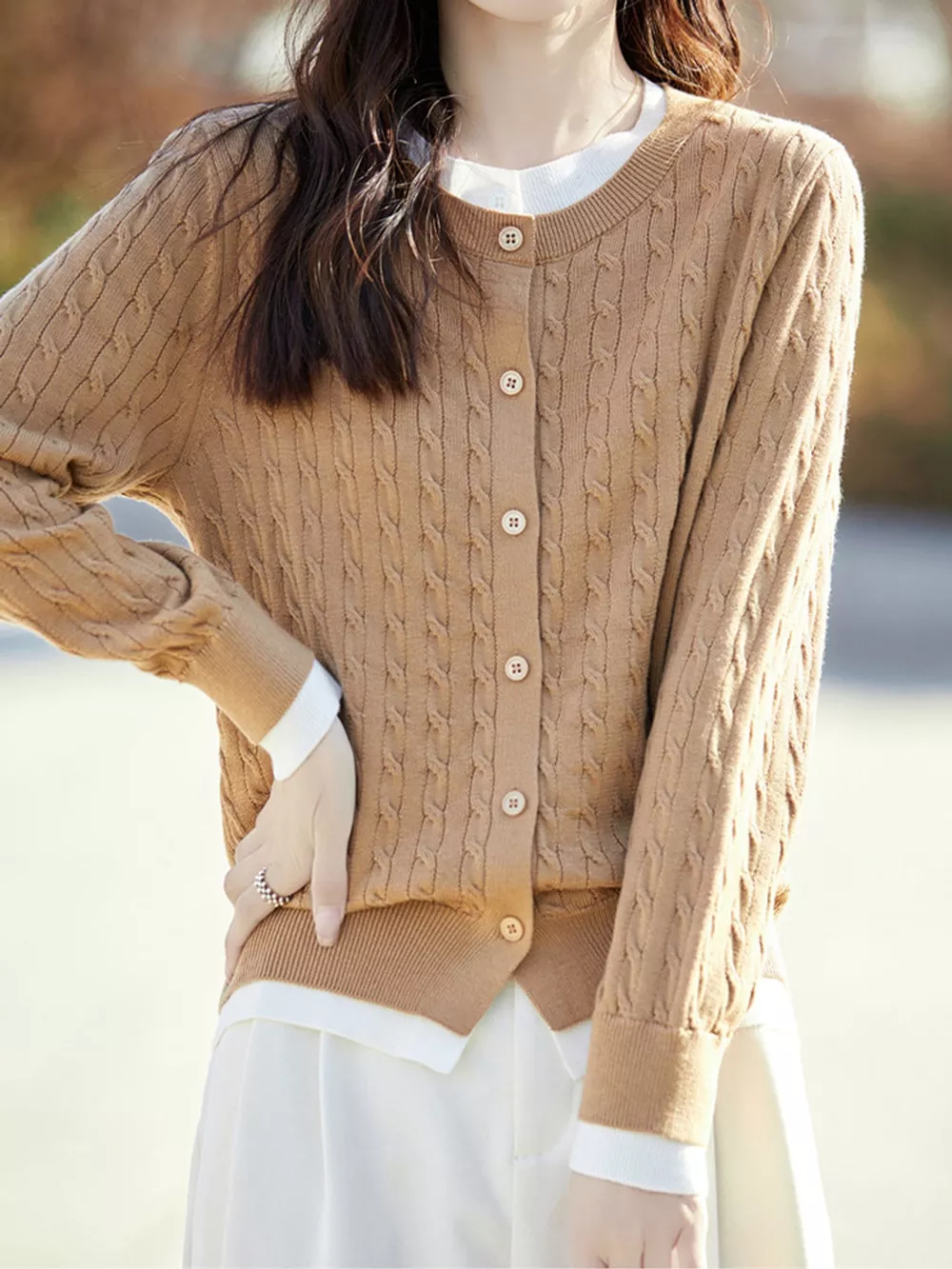 Cable-Knit Button-Down Cardigan, image 18