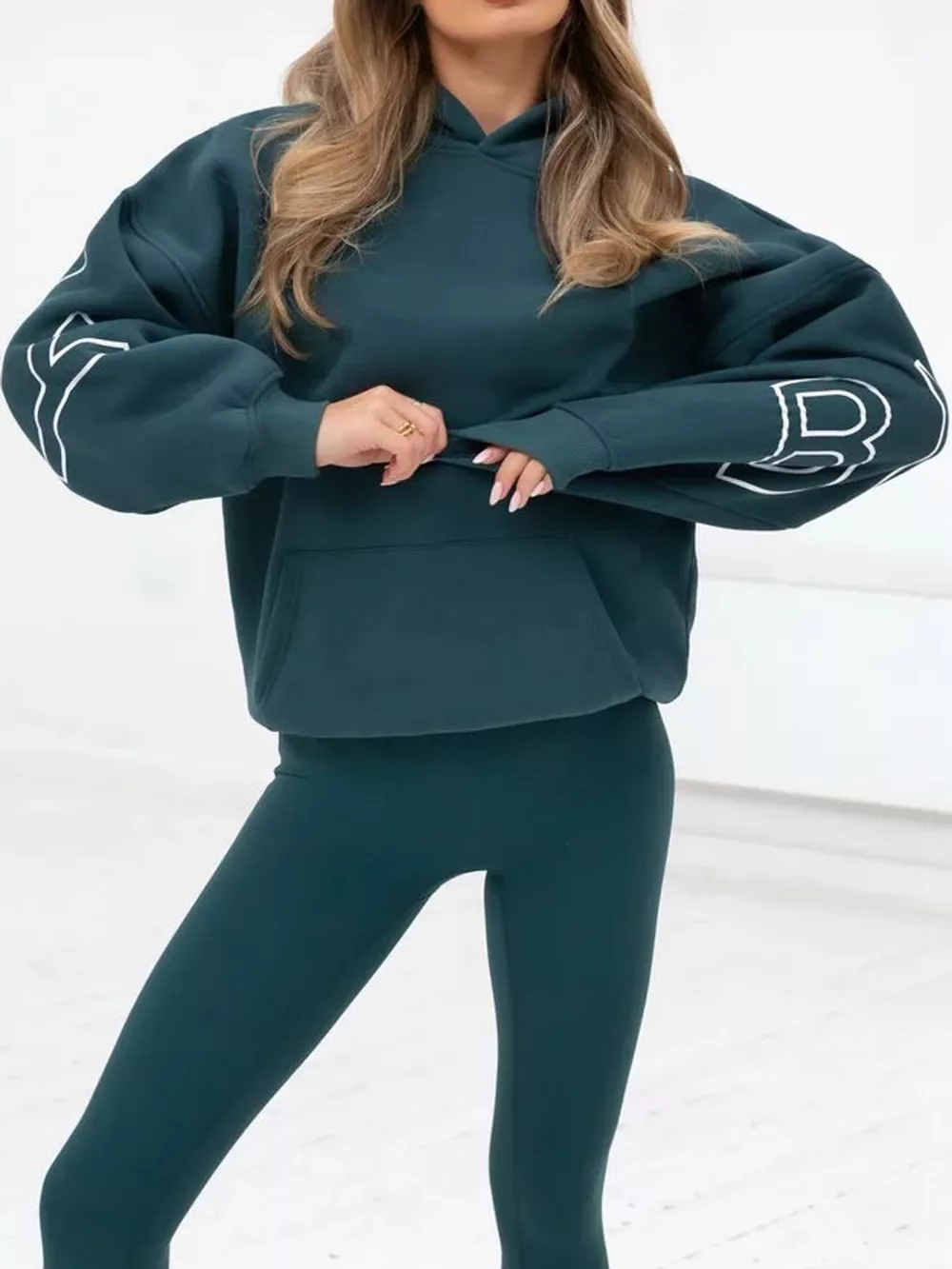 Letter Back Hoodie with Kangaroo Pocket, image 11