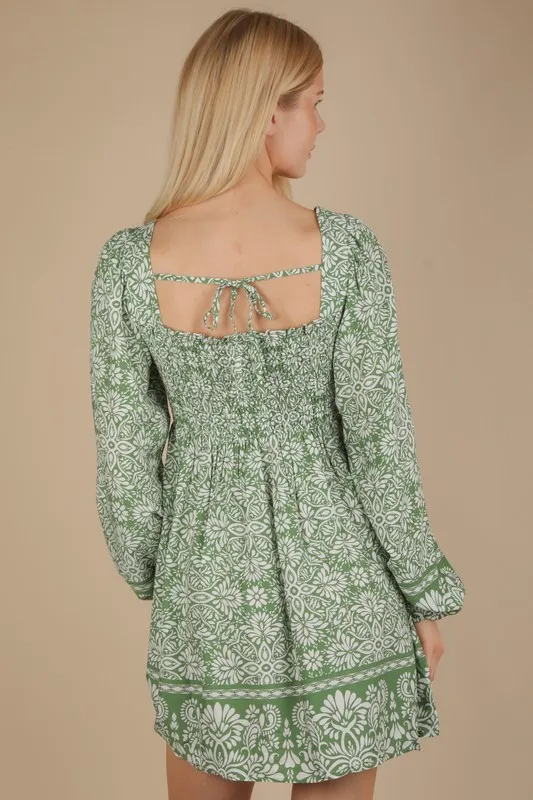 Printed Smocked Chest Boho Mini Dress, image 4