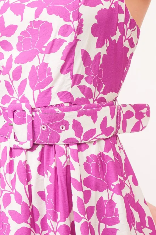 Square Neck Belted Floral Printed Midi Dress, image 7