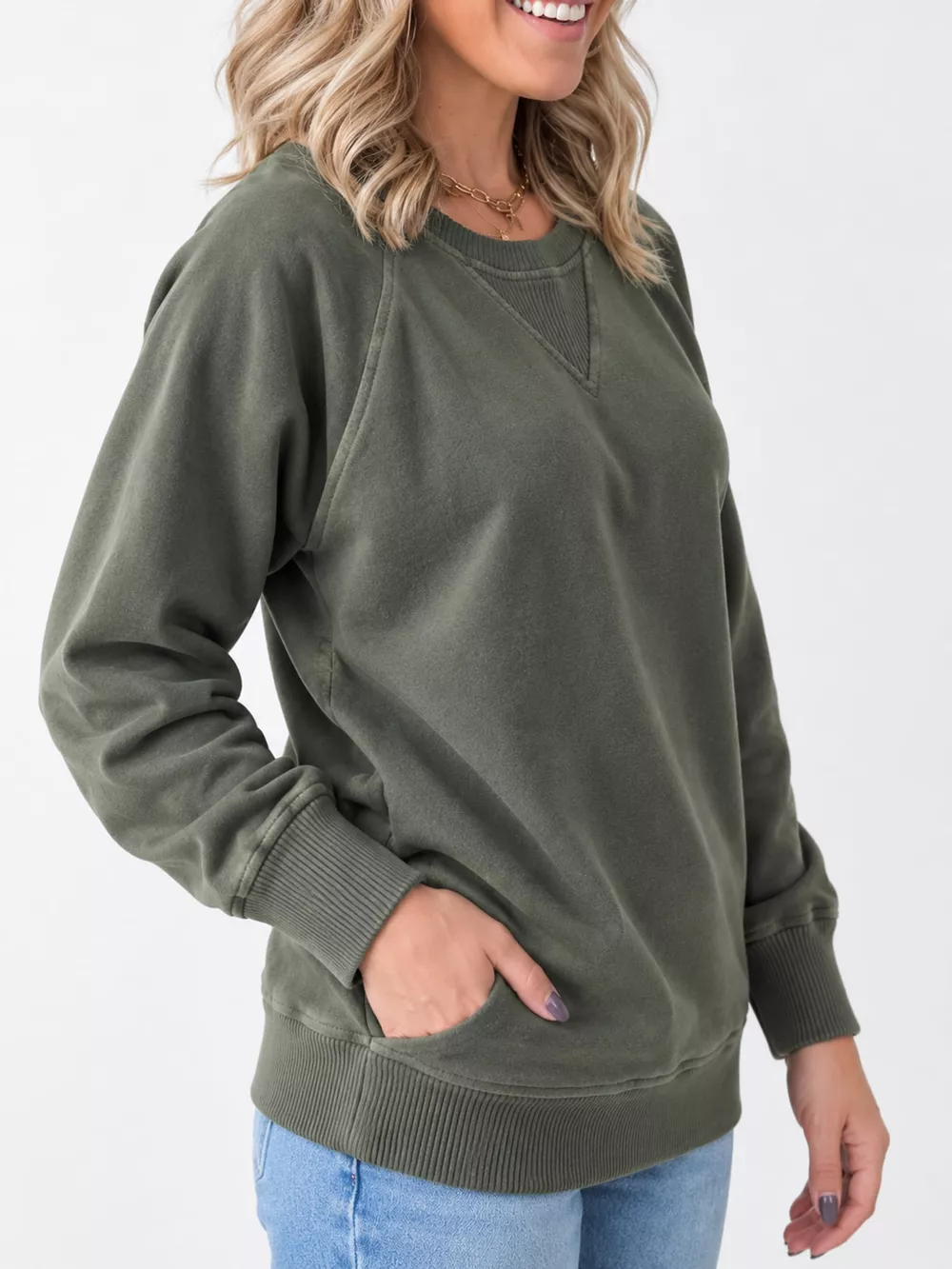 Crew Neck Raglan Sleeve Sweatshirt, image 7