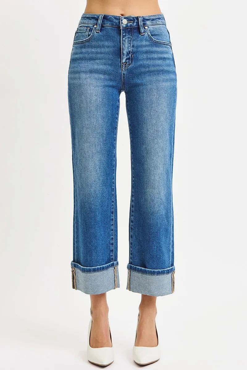 Full Size Mid Rise Crop Straight Cuffed Jeans Plus Size, image 4