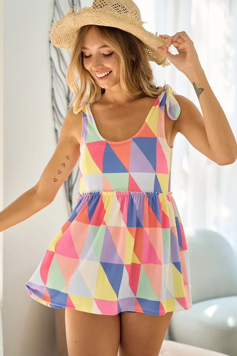 Multi Color Block Brushed Tied Ribbon Shoulder Top, image 17
