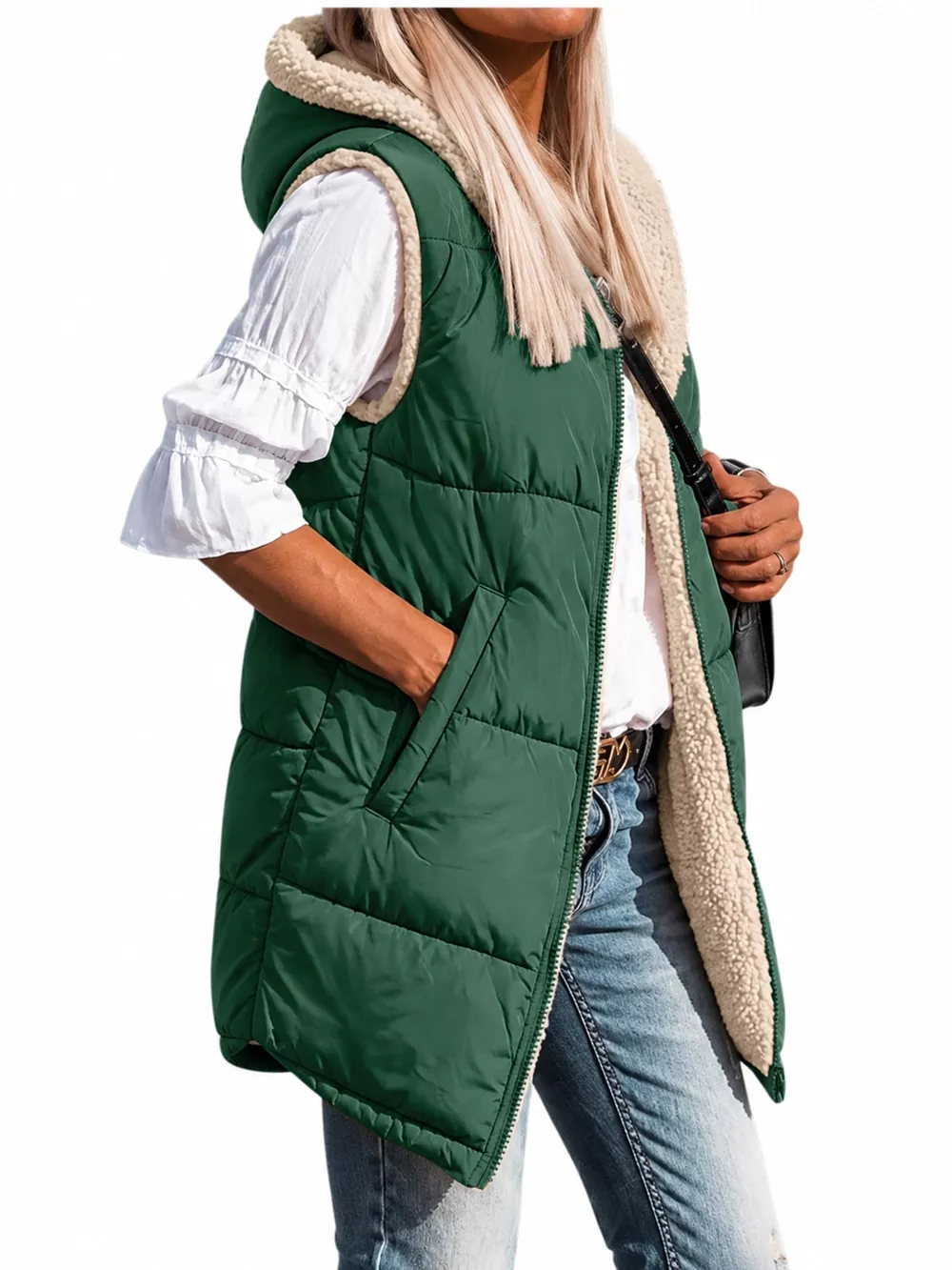 Full Size Hooded Sherpa-Lined Puffer Vest Coat Plus Size, image 33