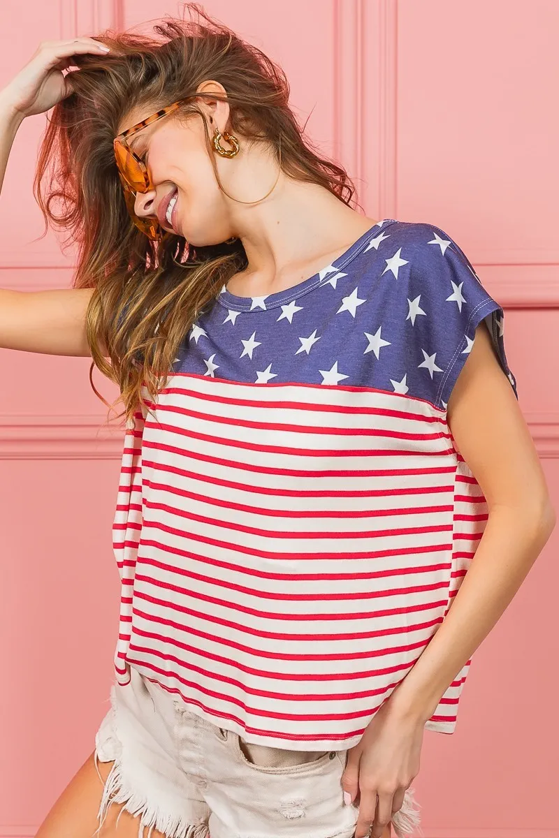 Star Rpinted with Stripe Combo Top, image 9