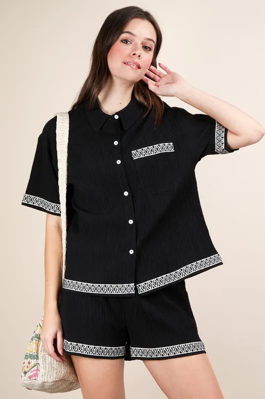 Crinkled Woven Shirt Top & Shorts Set, image 4