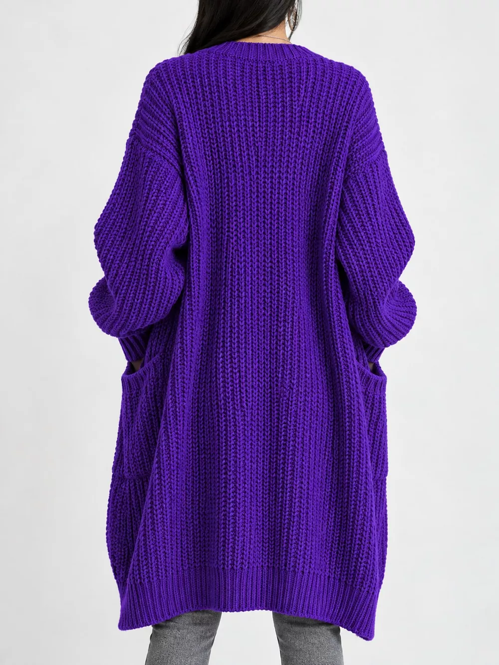 Full Size Chunky Knit Openwork Front Longline Cardigan Plus Size, image 38