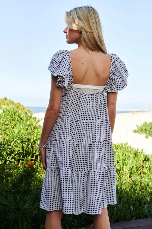Jacquard V-Neck Flutter Cap Sleeve Tiered Dress, image 4