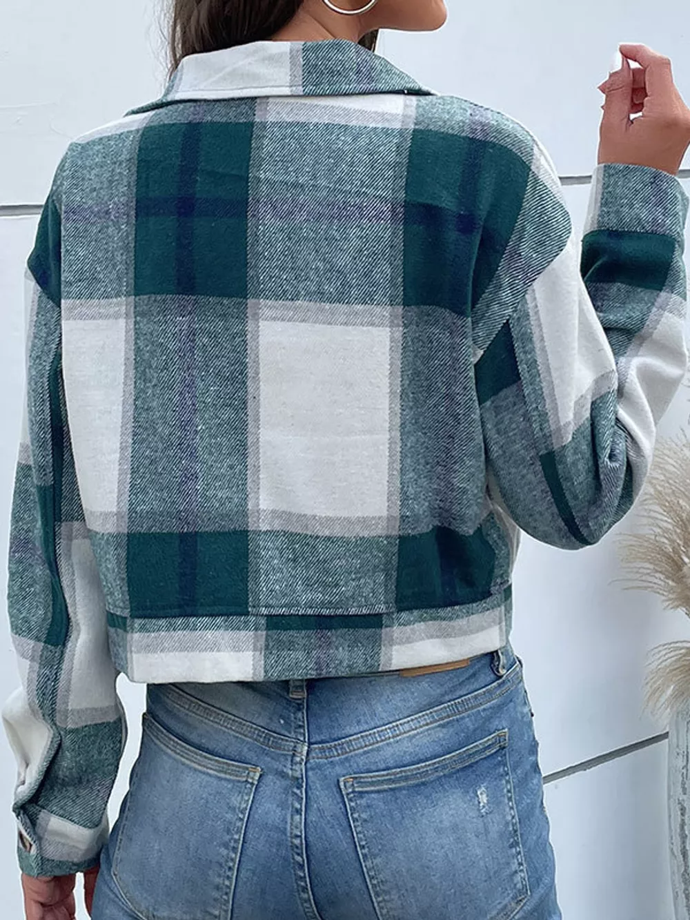 Plaid Button-Front Cropped Jacket, image 23