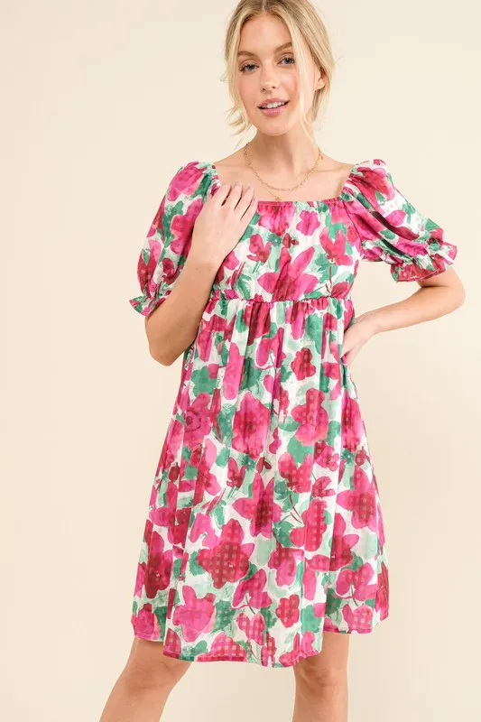 Smocked Floral Ruffle Short Sleeve Mini Dress, image 4