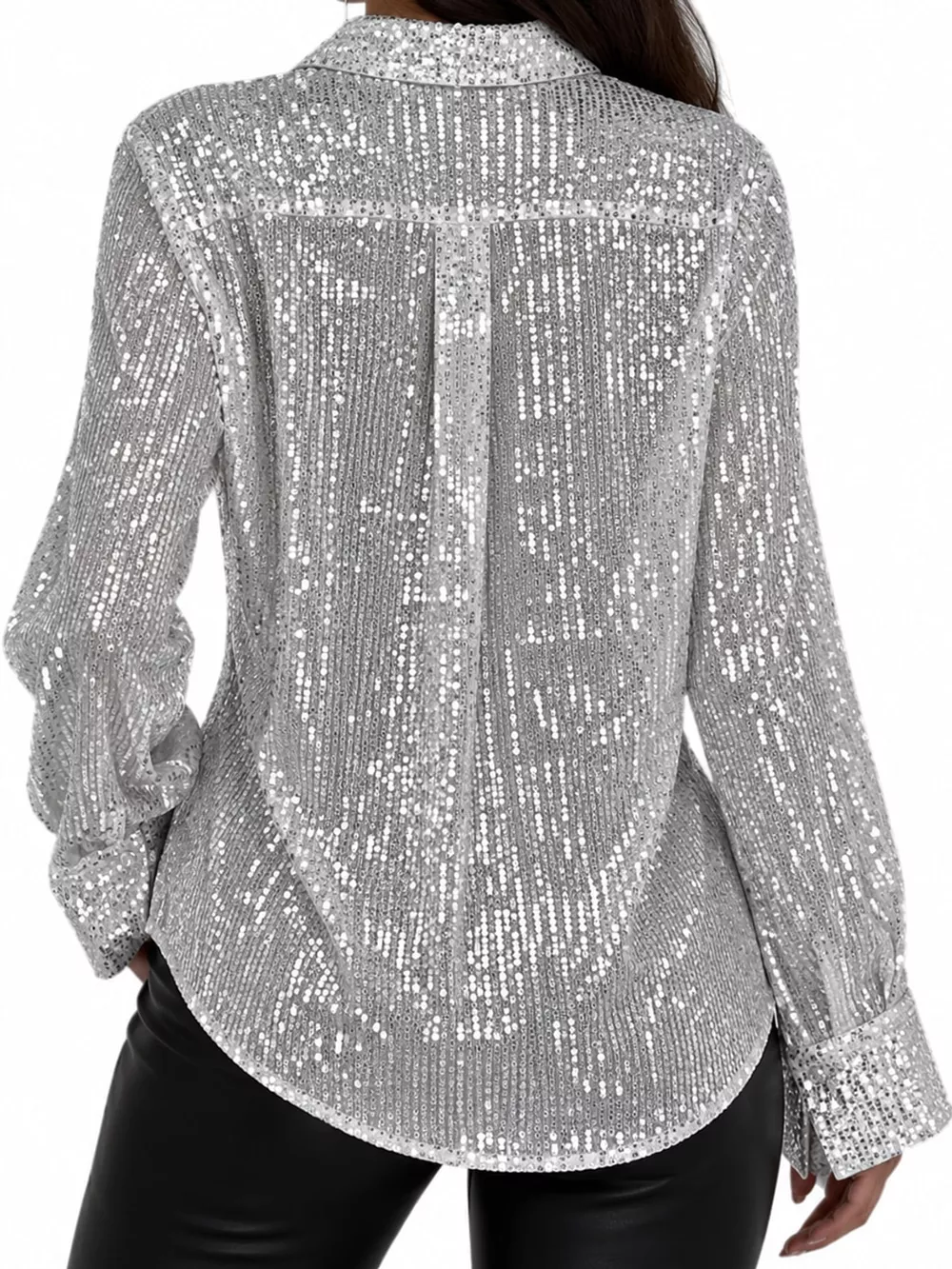 Full Size Sequin Button-Down Shirt Plus Size, image 10
