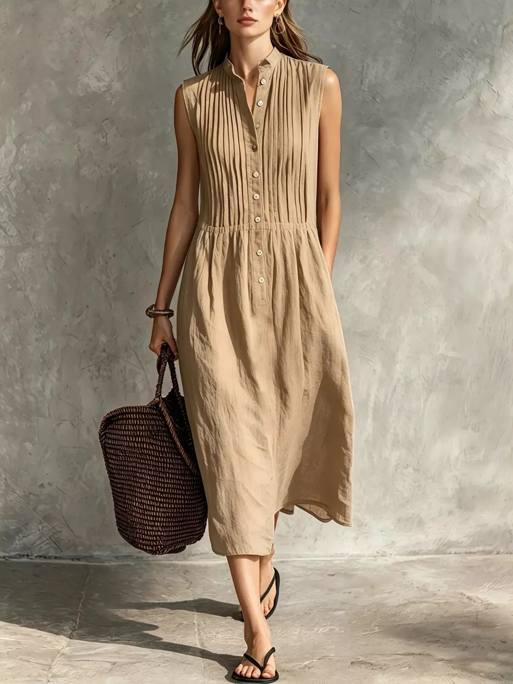 Full Size Sleeveless Button Front Midi Dress Plus Size, image 7