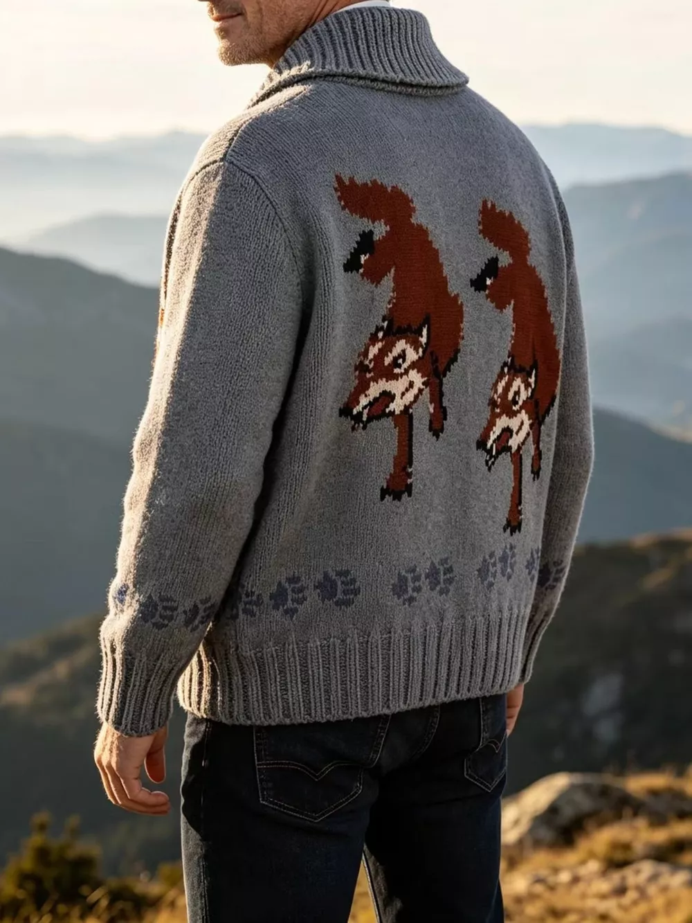 Men's Full Size Animal Chunky Knit Zip-Up Cardigan Plus Size, image 19