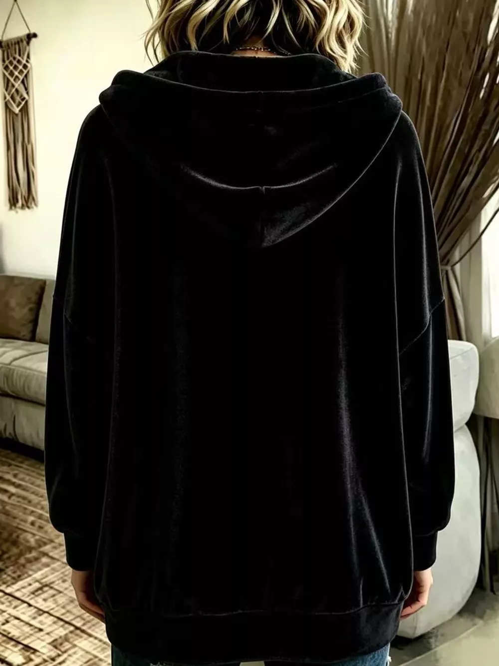 Full Size Velvet Dropped Shoulder Hoodie Plus Size, image 8