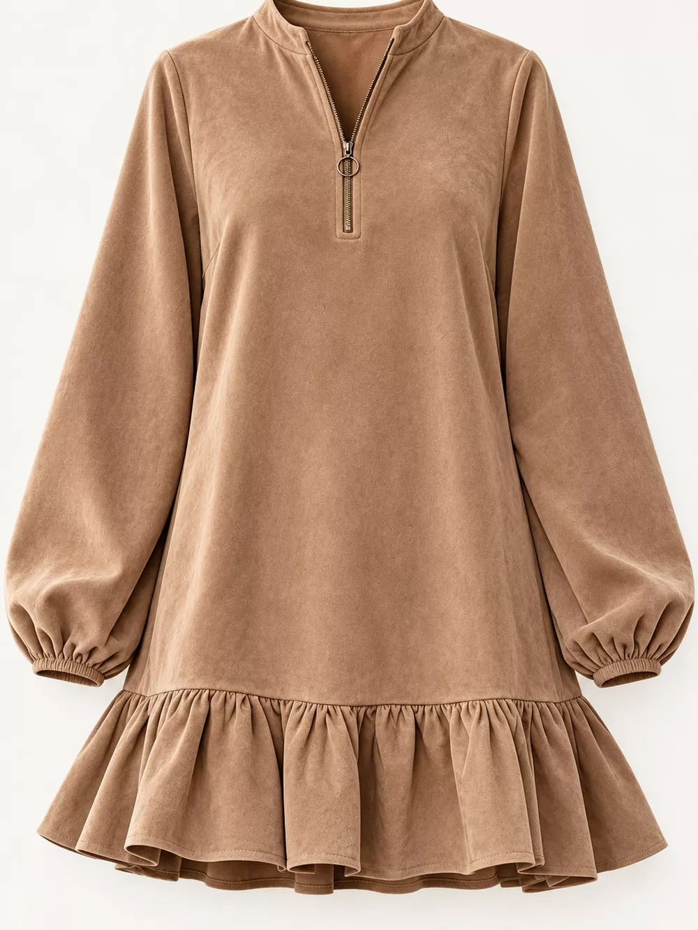 Quarter-Zip Ruffle Hem Mini Dress, image 15