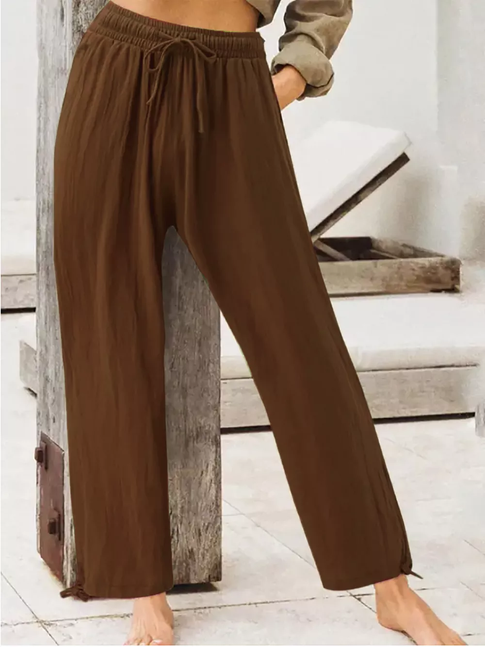 Full Size Casual Drawstring Wide-Leg Pants Plus Size, image 6