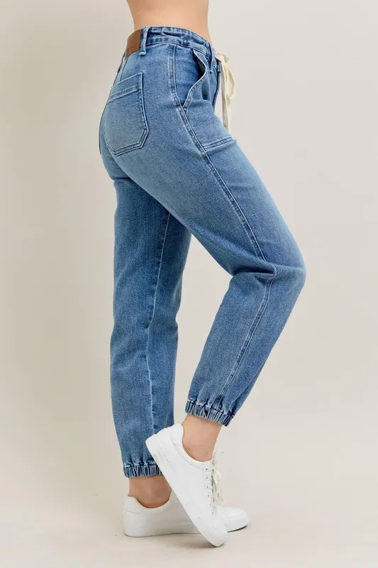 Full Size High Waist Denim Jogger Plus Size, image 10
