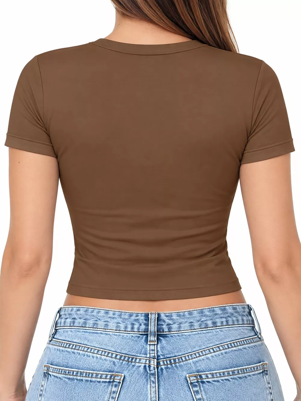Slim Fit Basic Crew Neck Short Sleeve Crop T-Shirt, image 30