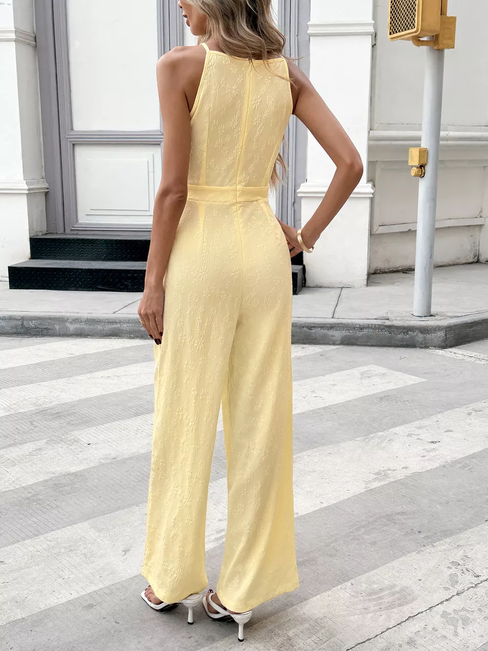 Tie Strap Textured Wide Leg Jumpsuit, image 6