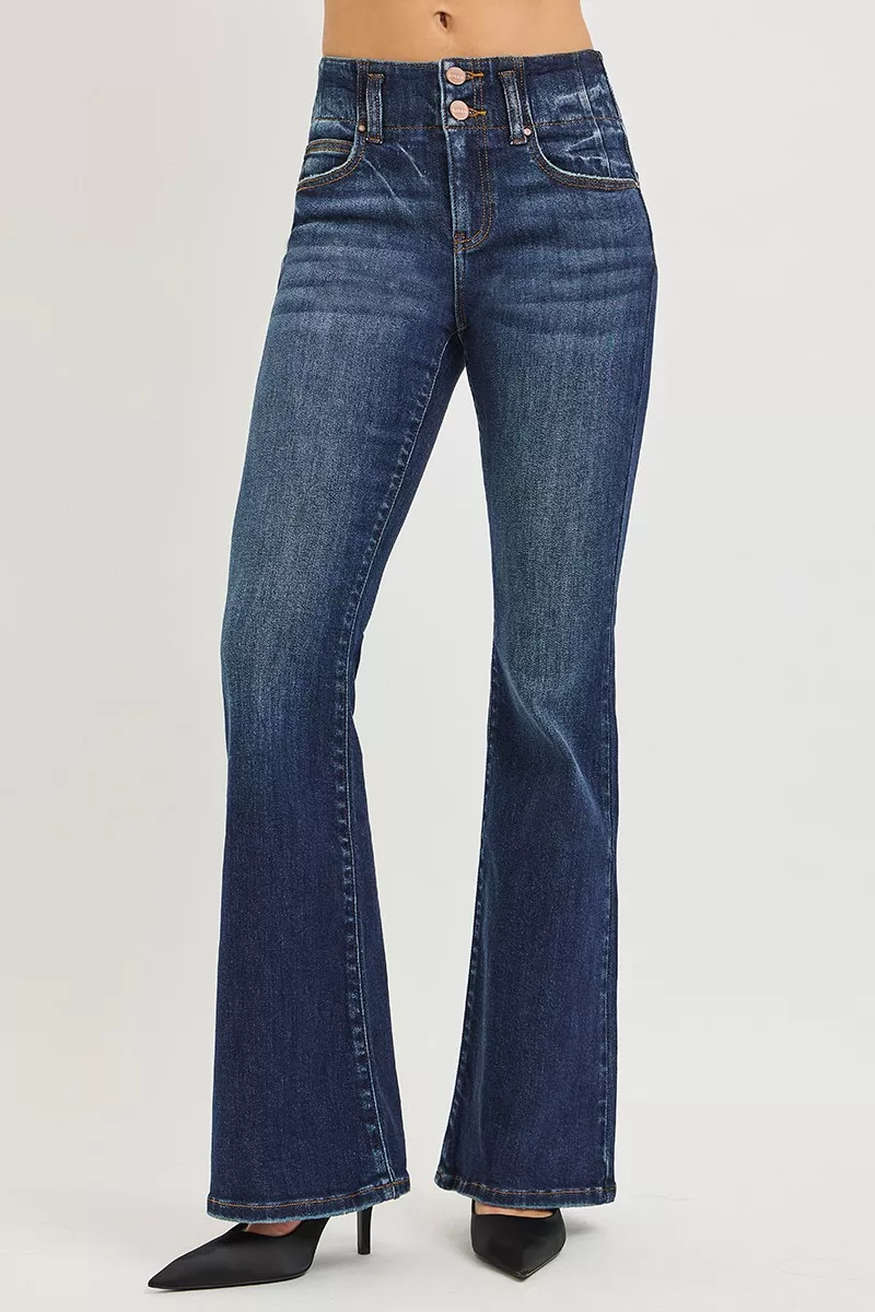 High Rise Flare Jeans With Seam Detail Waistband