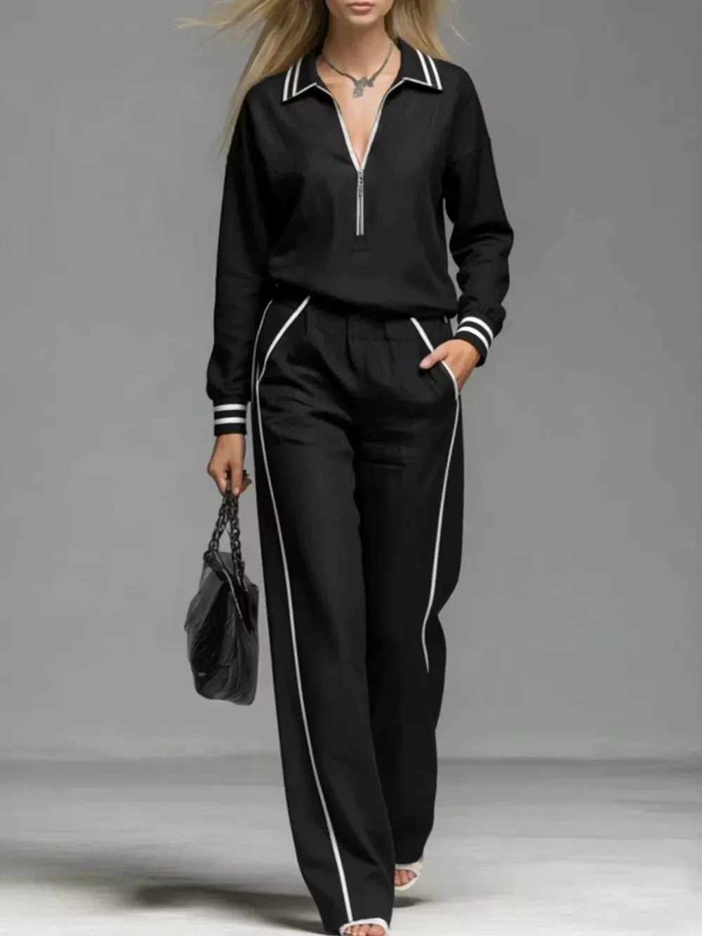 Striped Half Zip Top and Pants Set, image 6