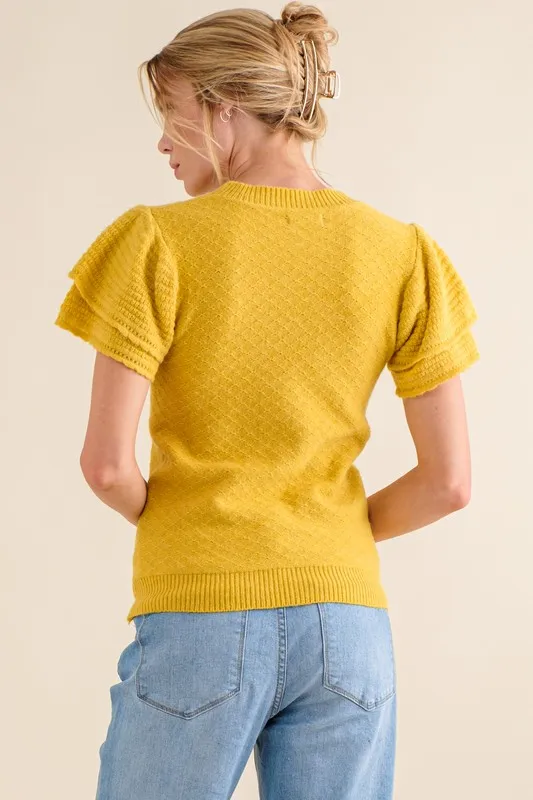 Double Layered Ruffle Sleeves Sweater Top, image 4