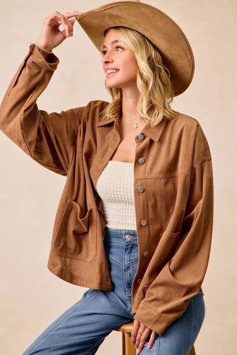 Corduroy Relaxed Fit Shacket with Back Pleat, image 14