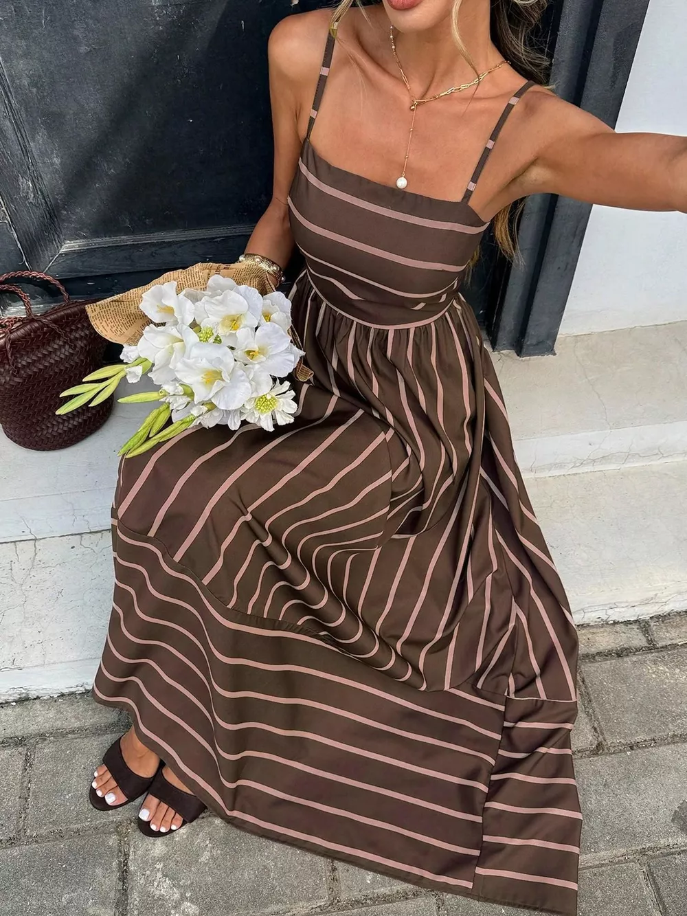 Cutout Back Striped Maxi Dress, image 3