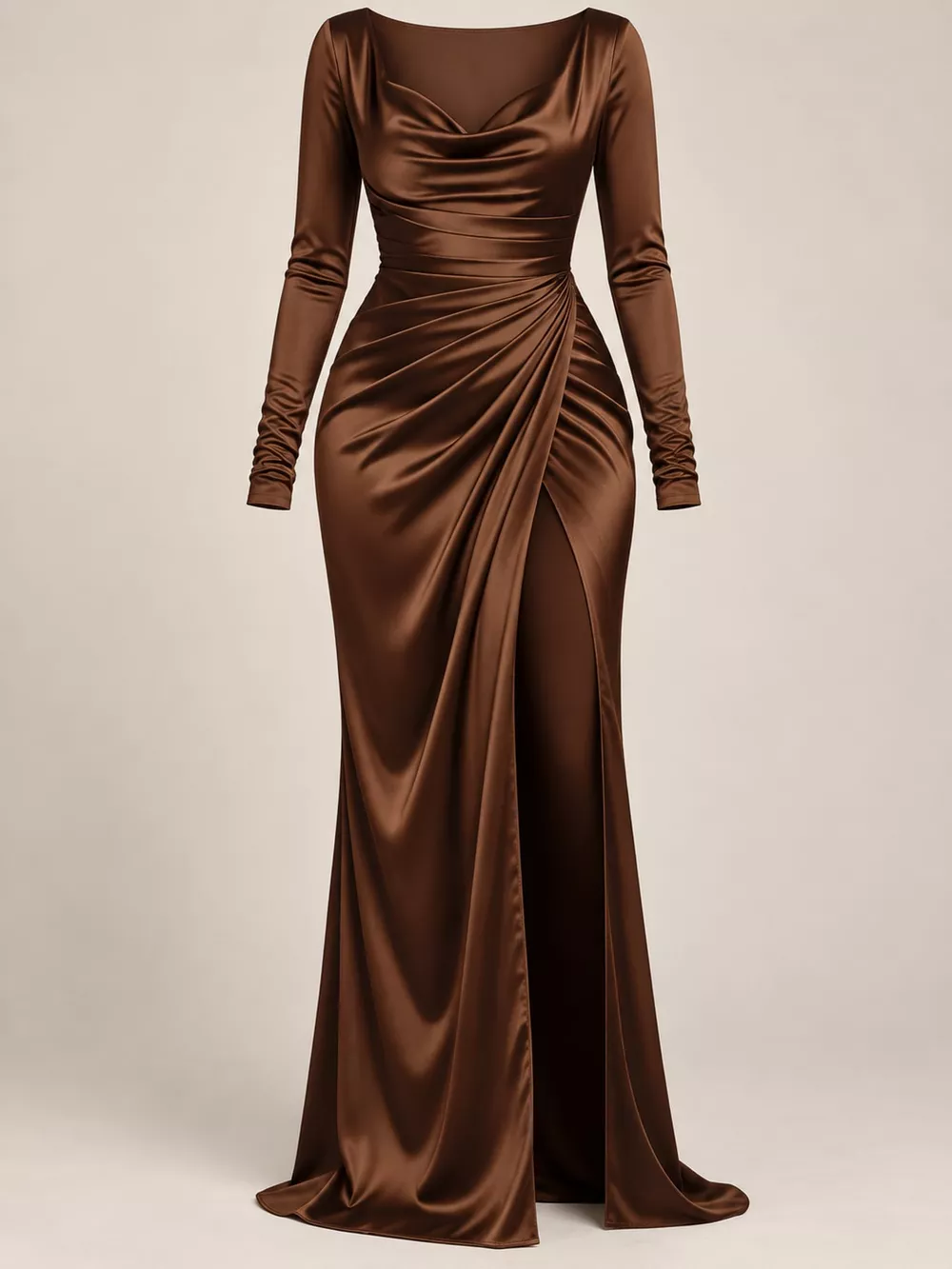 Full Size Satin Cowl Neck High Slit Evening Maxi Dress Plus Size, image 20