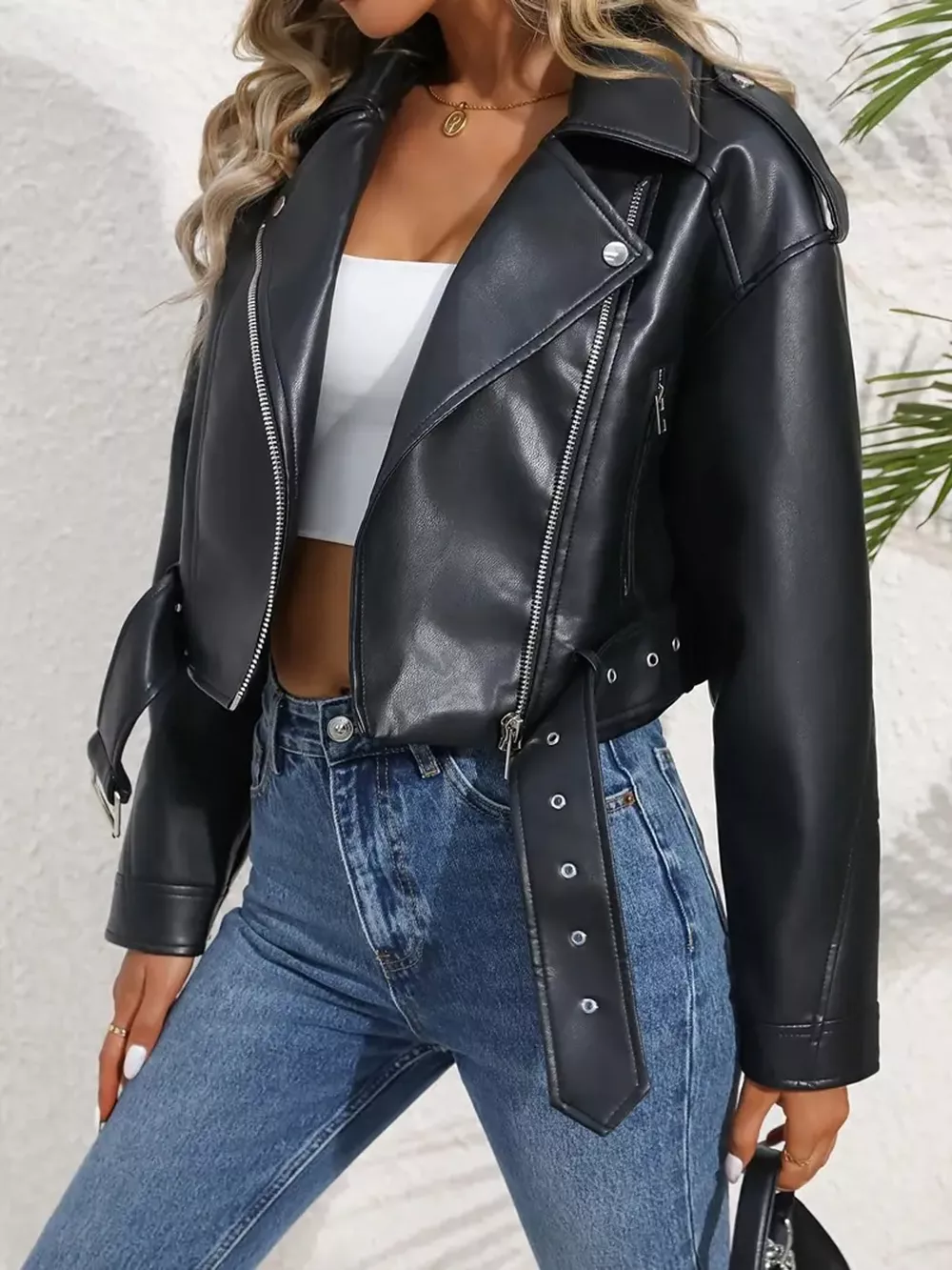 Full Size Faux Leather Zip Up Jacket Plus Size, image 15